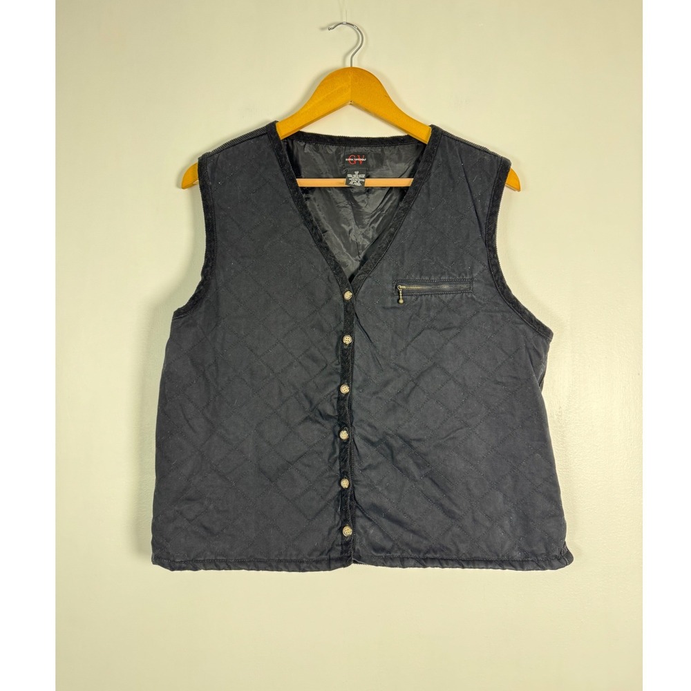 Quilted Gorpcore Gloria Vanderbilt Womens 12 Vest Black Corduroy Mixed Media